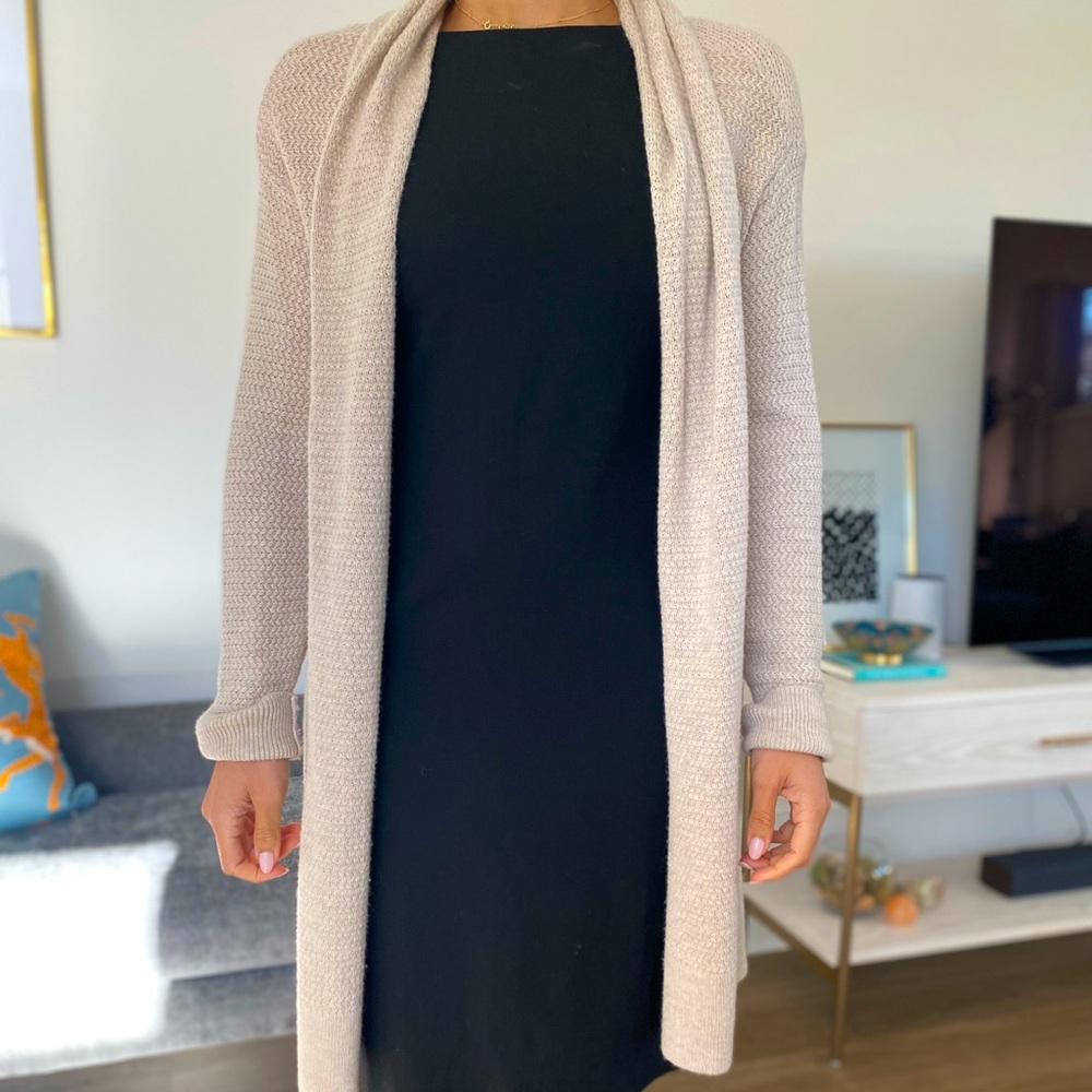 Long beige shawl sweater - small